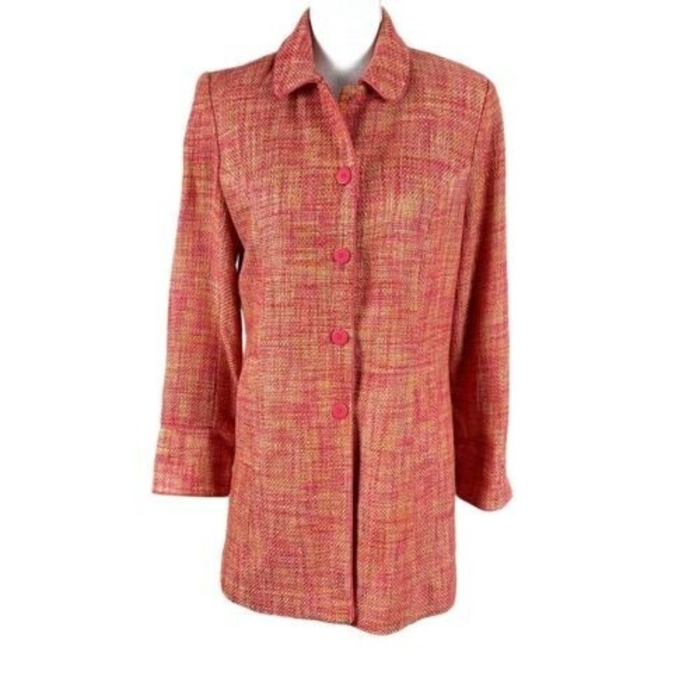 Dialogue Women's Acrylic Linen Blend Tweed Button Front Blazer‎ Jacket Size 8